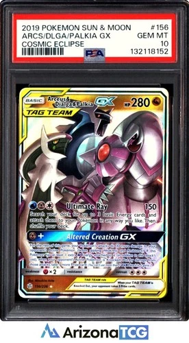 Pokemon 2019 Arceus Dialga Palkia GX 156 Tag Team UR Cosmic Eclipse PSA 10