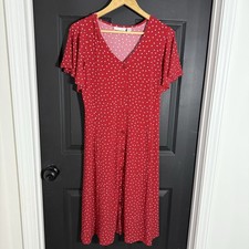 Susan Graver Women's Dress Sz S Printed Liquid Knit Flutter Front Botton Red