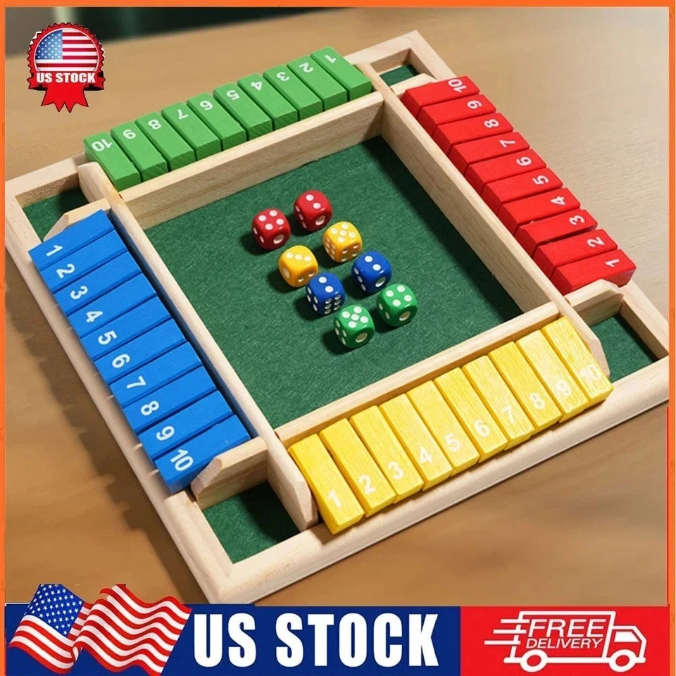 Wooden Dice Board Game Shut The Box for 4 Players Flaps & Dices Game Parent-chi* - Image 2 of 4
