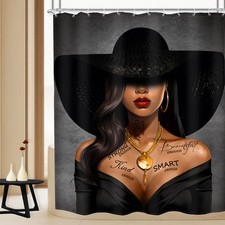 Black Girl Shower Curtain 60Wx72H African Grey Inspirational Quotes Bathroom ...