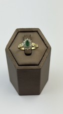 Emerald And Diamond Halo Ring 9ct Yellow Gold , Green Oval Stone Size N
