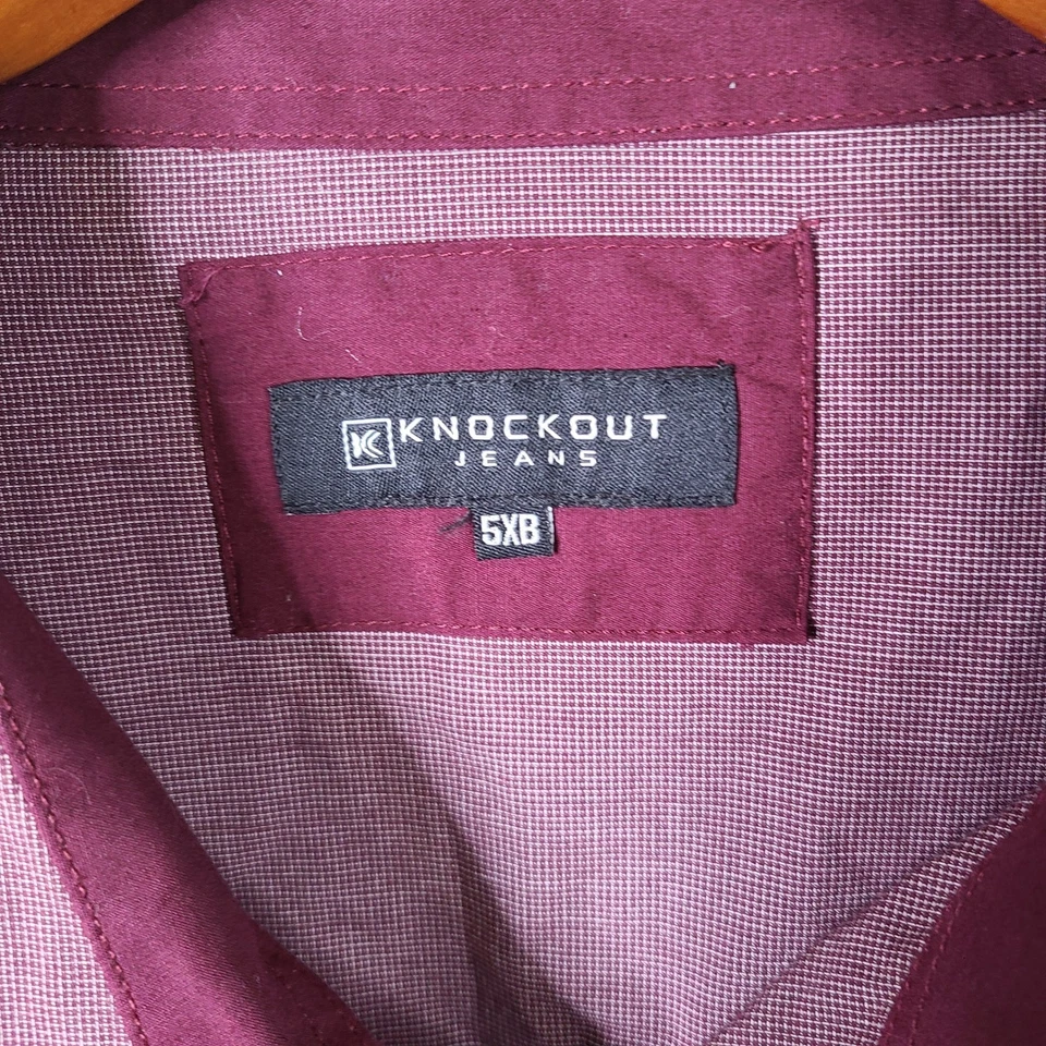 Camisa vaquera vintage Knockout para hombre 5XB roja borgoña Y2K camisa abotonada algodón Foto 3 de 4
