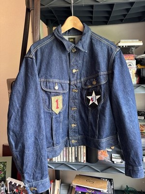 Vintage Lee Denim Trucker Jacket 80s Union Made PATD-153438 Blue- Patches