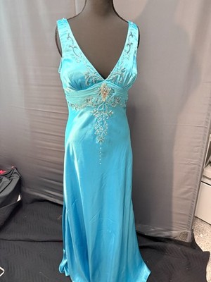NWT EKA Aqua Blue Beaded Prom Dress Formal Gown Pageant Evening Dress Size large