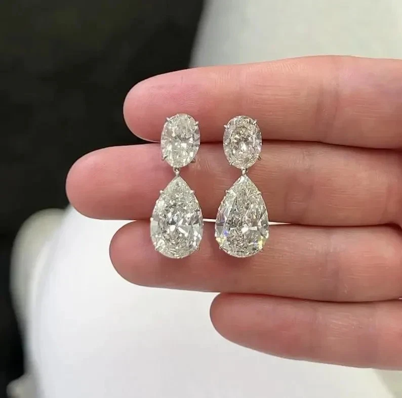 5.00 克拉梨形切割 G/VS1 实验室种植钻石吊坠/吊坠耳环 14k 白金 — 第 3/3 张图片