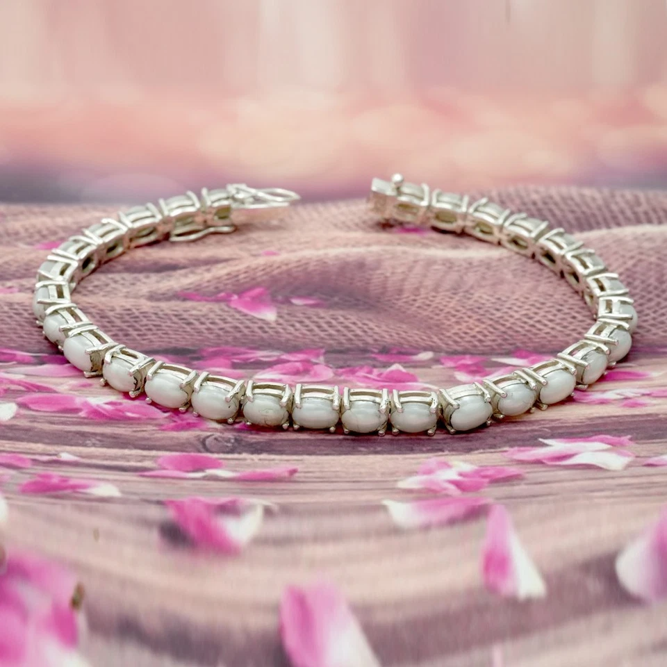 Pulseira de tênis de pérola natural 925 prata esterlina pulseira feita à mão - Imagem 3 de 4