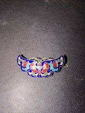 VTG Cloisonne Art Nouveau Barrette Butterfly Hair Clip Multicolor Gold Tone 62