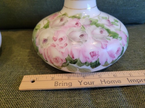 2 Charleton Goldrand Blumen Rosen handbemalt Milchglas Vase 9 1/2" - Bild 13 von 13