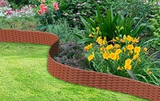Garden Border Fence Brown Faux Rattan 60x22cm Pack of 4 Sections Flexible 2.4m.
