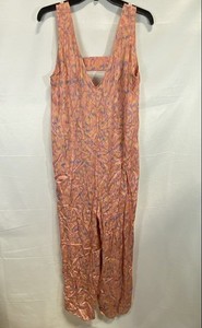 Anthropologie Women's Peach Floral Abstract Jumper Jumpsuit Strappy Back Size M