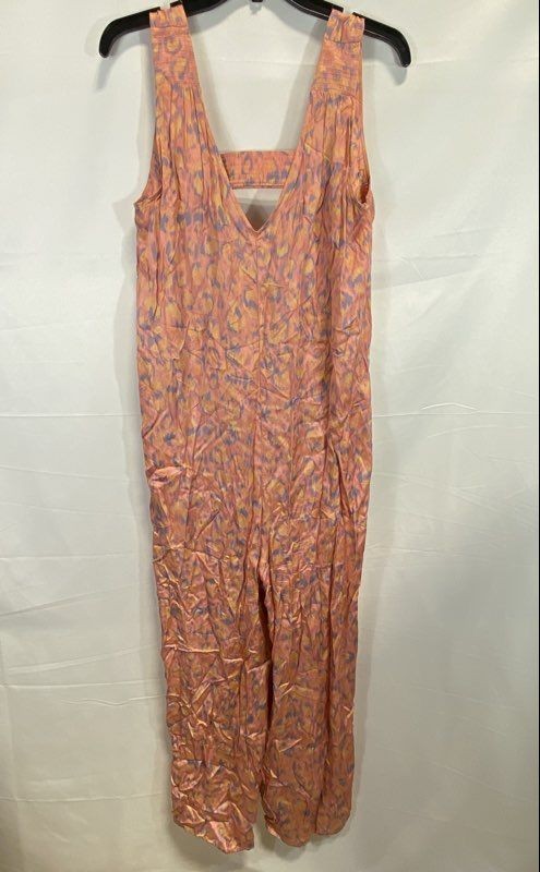 Anthropologie Women's Peach Floral Abstract Jumper Jumpsuit Strappy Back Size M