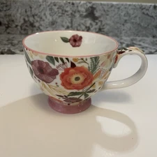 Potter's Studio Ceramic Coffee Mug Floral Design, Plum And Orange