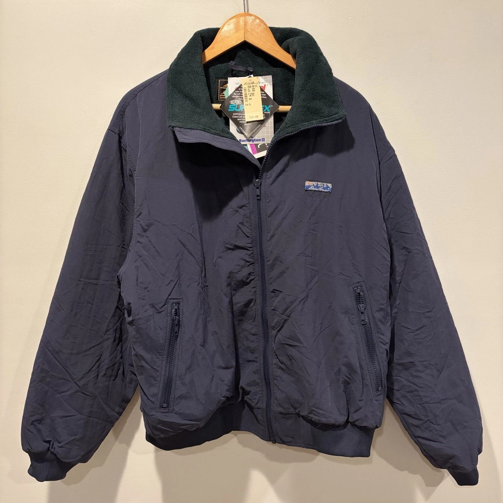 New Vtg 90s Eddie Bauer Fleece Lined Bomber Jacket Mens L Windfoil Blue NWT NOS image 1