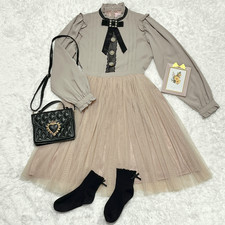 Jirai kei Tulle Skirt Dress Long Sleeves Beige One Size Kawaii Japanese Fashion