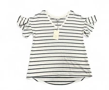 A New Day Black & White Striped Ruffle Top Size XS