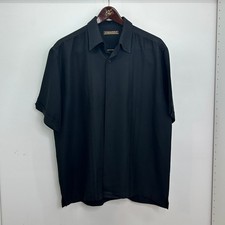 Cubavera Button Up Shirt L Men Casual Short Sleeve Black Guayabera Camp