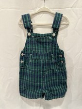 Vintage Bugle Boy Plaid Overalls Toddler Boys Size 4T Green Blue Shortalls