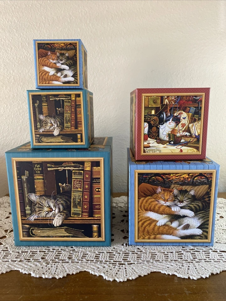 Charles Wysocki Cat Art Nesting Boxes Set of 5 - Image 2 of 4