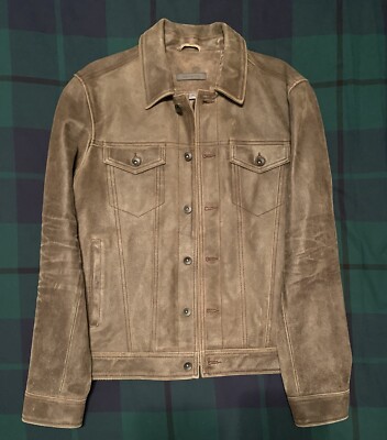 John Varvatos Mens Brown Leather Trucker Jacket size 50 New with Tags