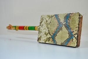 Vintage African Musical Wooden Faux Snake Skin Guembri String Folk Instrument