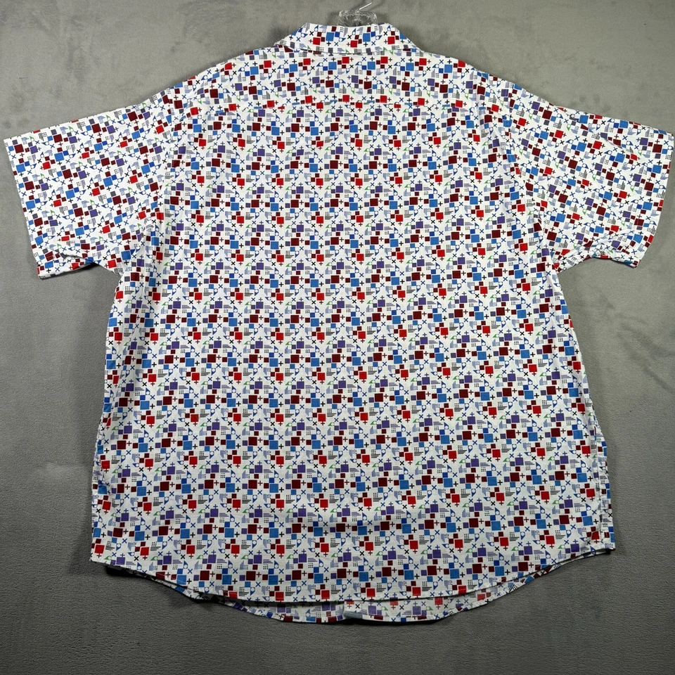 Cremieux Premium Denim Shirt Mens 2XB Geometric Print Stretch Short Sleeve NWOT - Image 3 of 4