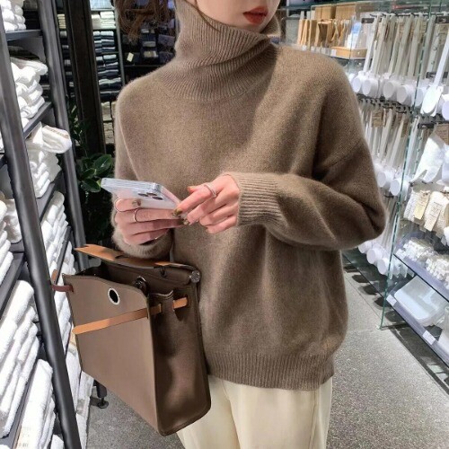 Strick Damen Rollkragen Pullover Langarm Locker Pullover Elegant Freizeit - Bild 10 von 24