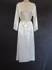 Vintage Jones New York Ivory Satin Lace Long Dressing Robe Lingerie XS/S