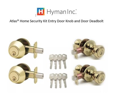 Keyed Alike Deadbolt Entry Door Knob Lock Combo Set, Polished Brass (2-PACK) NEW