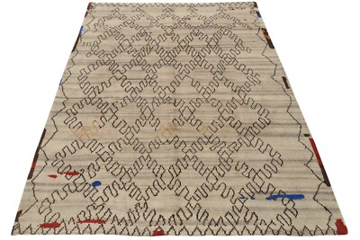 Moroccan Rug 8 2  x 9 11  Gray Wool Contemporary Geometric Hand-Knotted Carpet