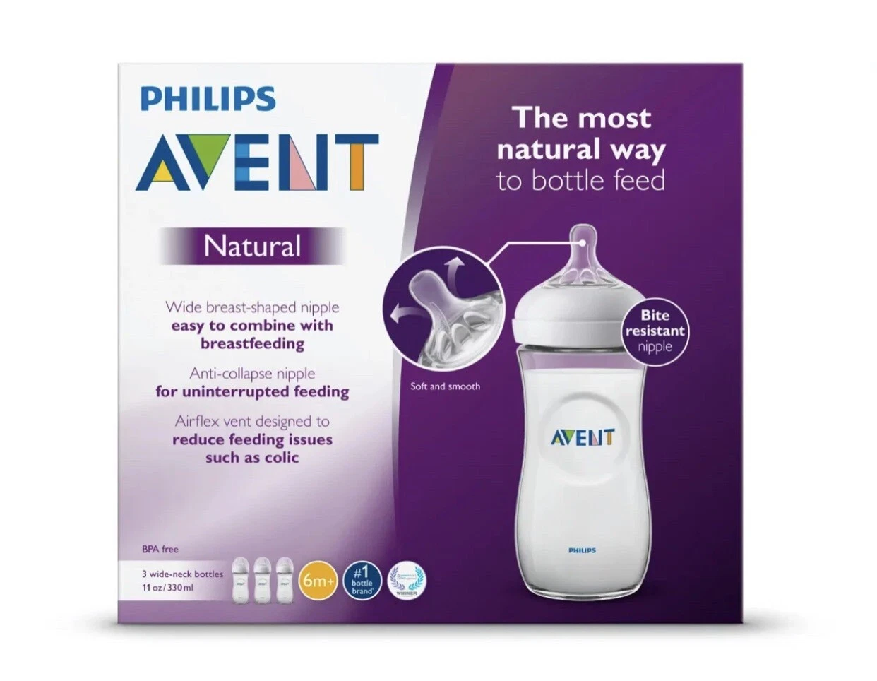 Avent 3-Pack Natural Wide Neck Bottles - clear, one size