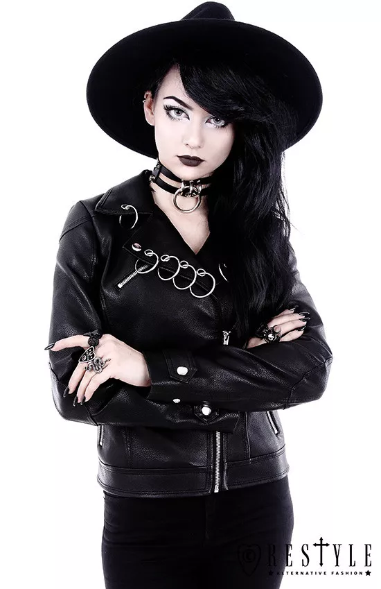 Restyle Pierced Biker Black Vegan Punk Emo Rocker Goth NuGoth Leather Jacket