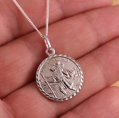 925 Sterling Silber St Christophorus 20mm Charm Anhänger Halskette Kette Geschenk Box