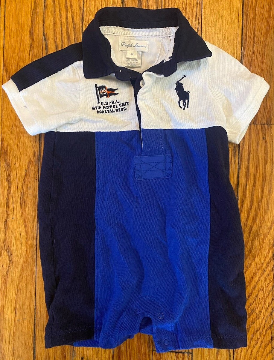 VTG Ralph Lauren Polo Shorts Romper Infant Boys 6M Blue White
