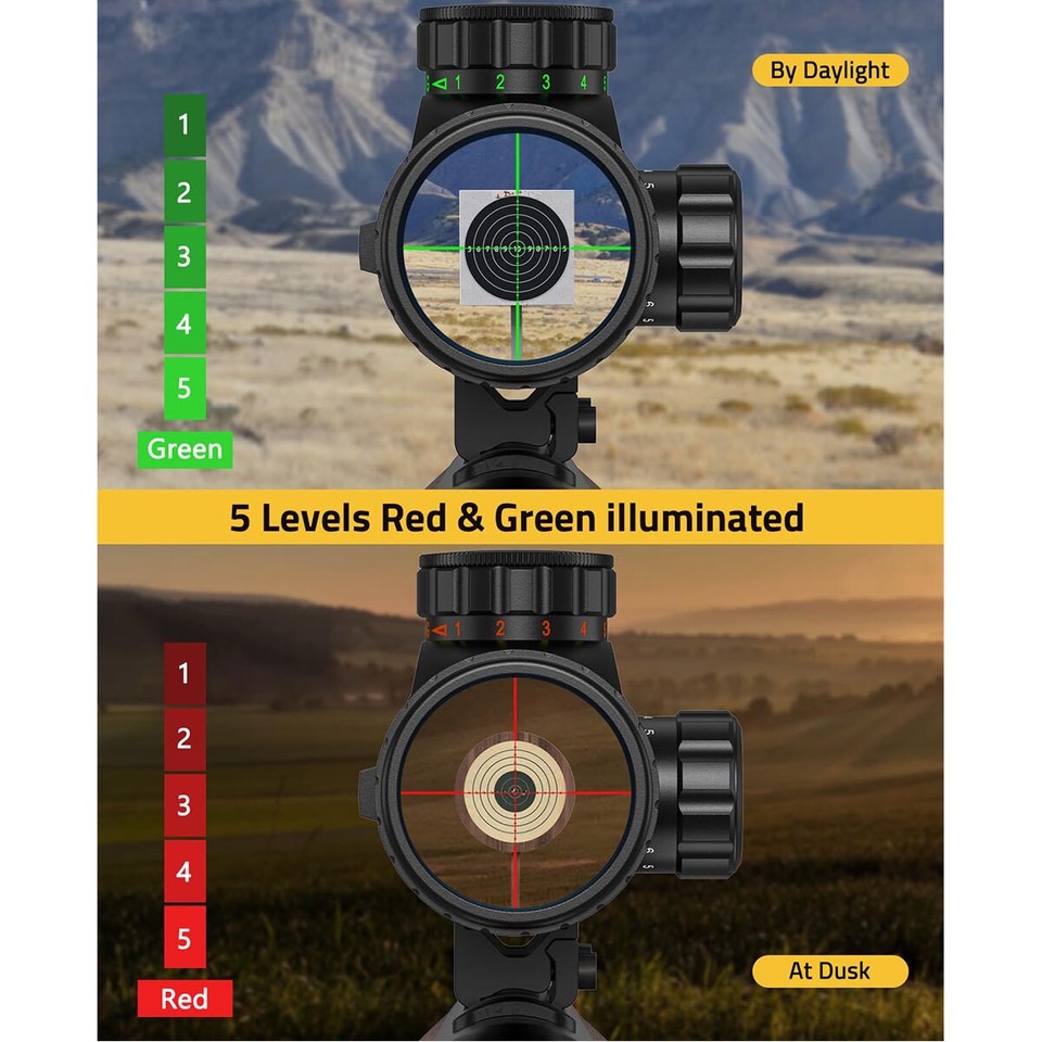 CVLIFE 4-16x44 AOE Rifle Scope – Red/Green Illuminated Mil-Dot – With Turret, Sunshade & Ring Mounts - View #3