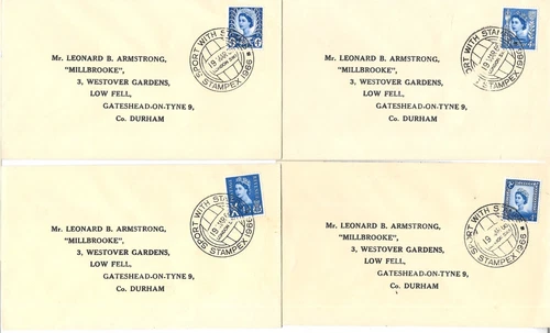 GB 1966 QEII regionals x 4 on cover with Stampex souvenir cancel (FDC55)