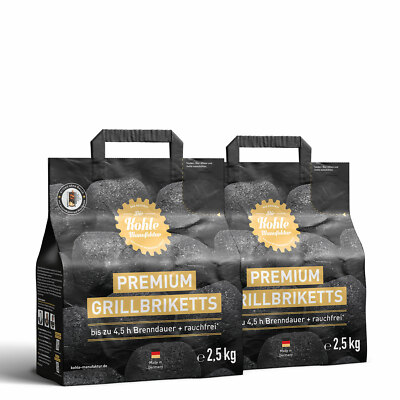 Profi Grillbriketts 2 x 2,5kg Grillkohle aus der Manufaktur geeignet für Weber