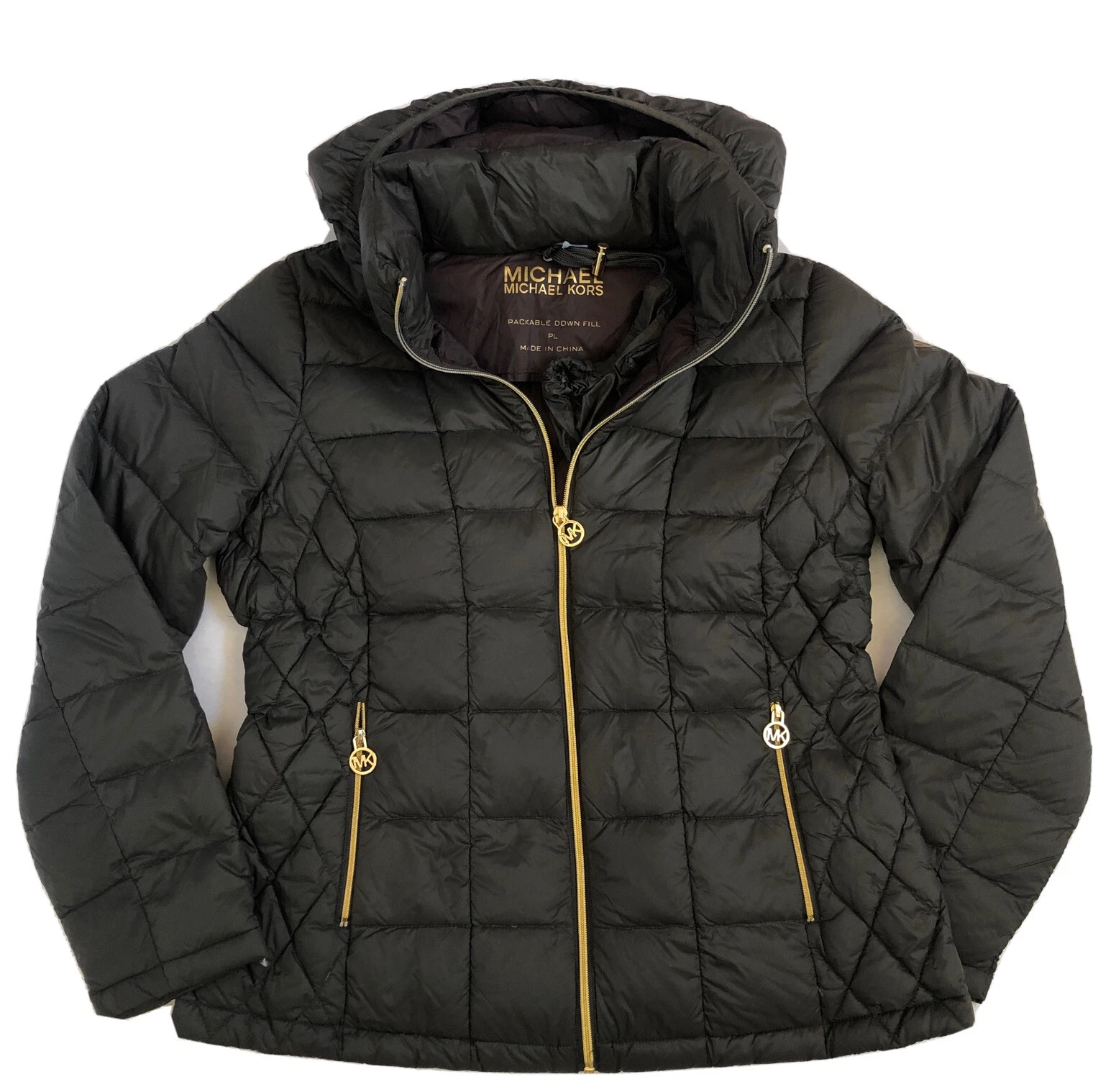 Michael Kors Piumino Piumino Donna PL Confezionabile Cappuccio Verde Militare Trapuntato