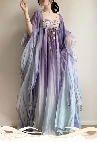 Vestido chino Hanfu púrpura Hanfu mujer falda antigua manga grande estampado Hanfu - Imagen 6 de 17