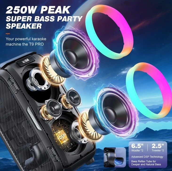 W-KING T9-PRO 250W Bluetooth Party Speaker – 120dB Sound, Deep Bass, Waterproof - Image 3 of 4