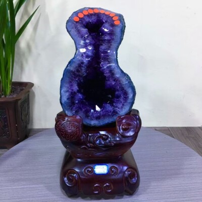 33.22LB TOP Natural Amethyst geode quartz Agate edge 8 shape cathedral+stand