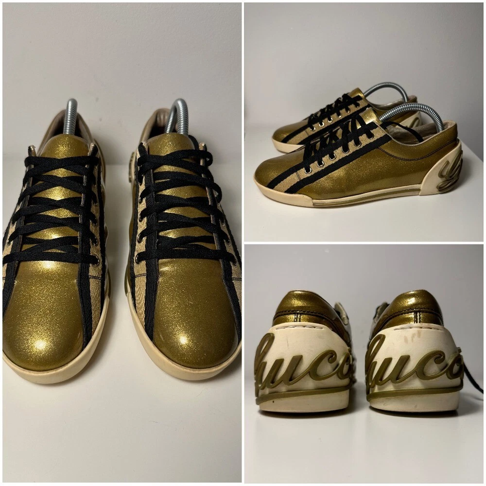 AUTH ! Baskets GUCCI vintage femme dorées