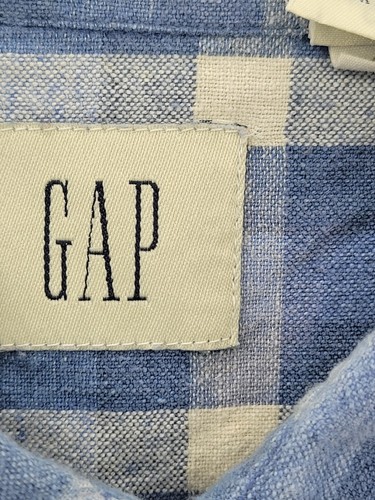 Gap Shirt Mens XL Blue Plaid Linen Blend Long Sleeve Button Up Preppy Office - Picture 3 of 8