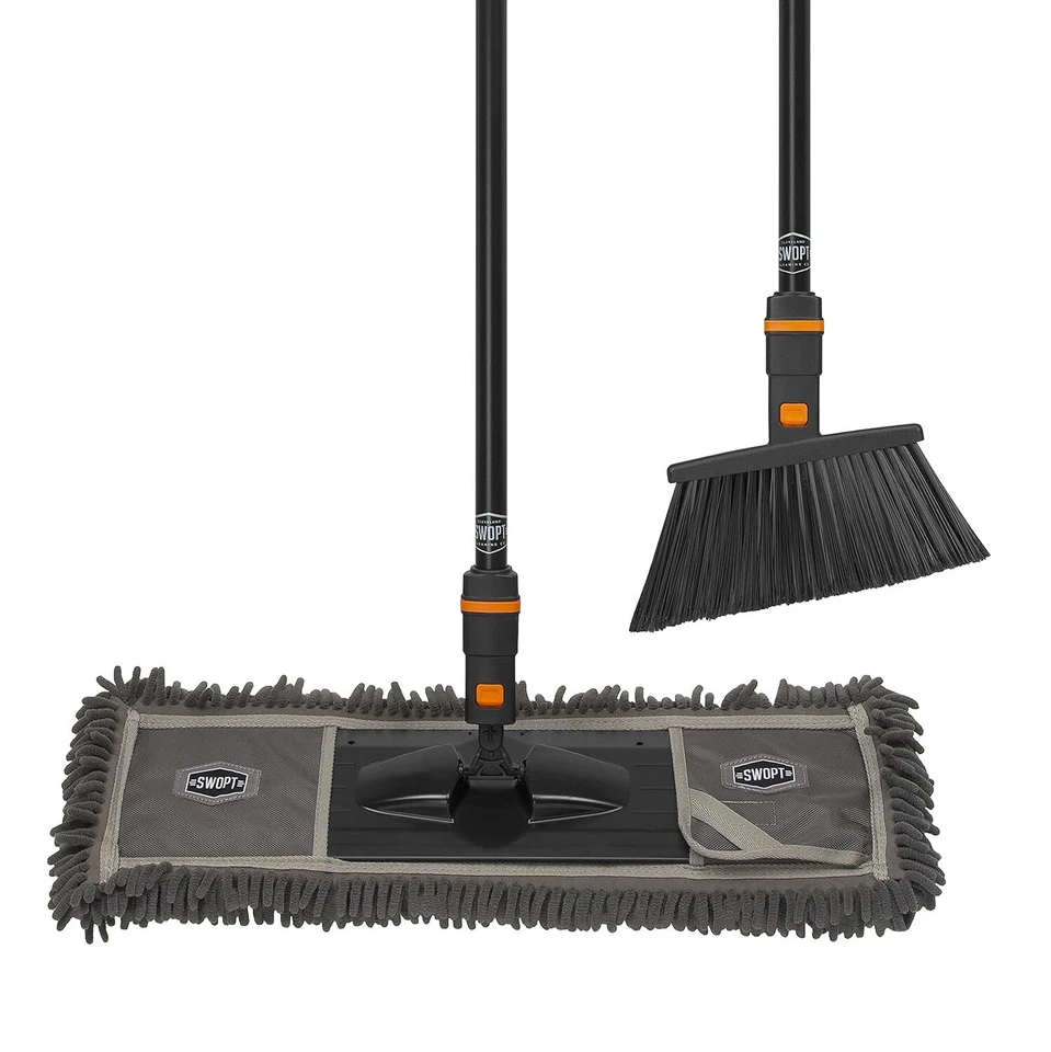 Fregona de microfibra SWOPT 24', escoba en ángulo + mangos de acero de 48' y 60'. Foto 2 de 4