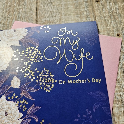 Mother's Day Greeting Card For My Wife Blue White Gold Floral Hallmark - Picture 2 of 8