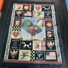 Americana Rooster Tapestry Throw Blanket Wall Hanging Americana Art Coco Dowley