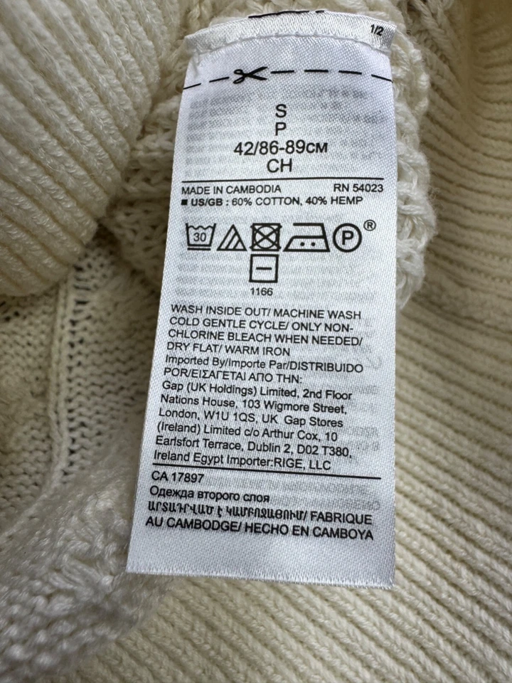 Suéter Banana Republic Mujer Pequeño Marfil Mezcla Cáñamo Grueso Cable Tejido Pescador Foto 4 de 4