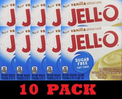 10x Jello VANILLA SUGAR FREE Instant Pudding & Pie Filling Mix Dessert 10 BOXES