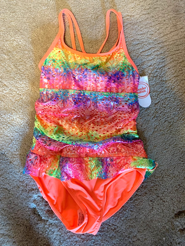 NWT Girls WONDER NATION One Piece Multi-Colored Swimsuit Size Large 10-12