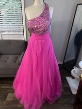 Tiffany Designs Size One Shoulder Sequined Hot Pink Ball Gown