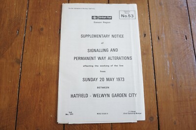 1973 Hatfield Welwyn Stellwerk Eisenbahn Signalplan Notice Map Eastern